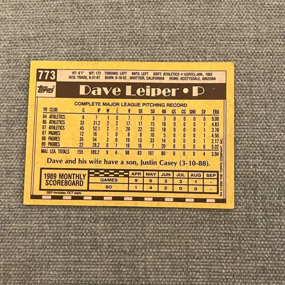 1990 Topps San Diego Padres Baseball Card Trading Card